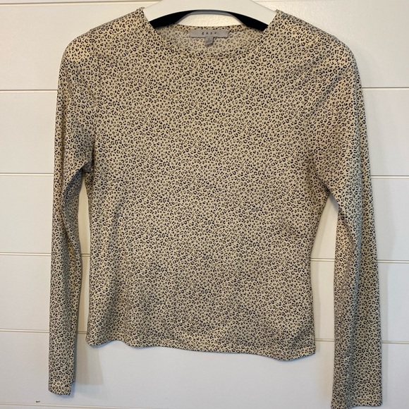 Gaze beige and black animal print long sleeve crew neck slightly cropped tee S - Picture 1 of 5
